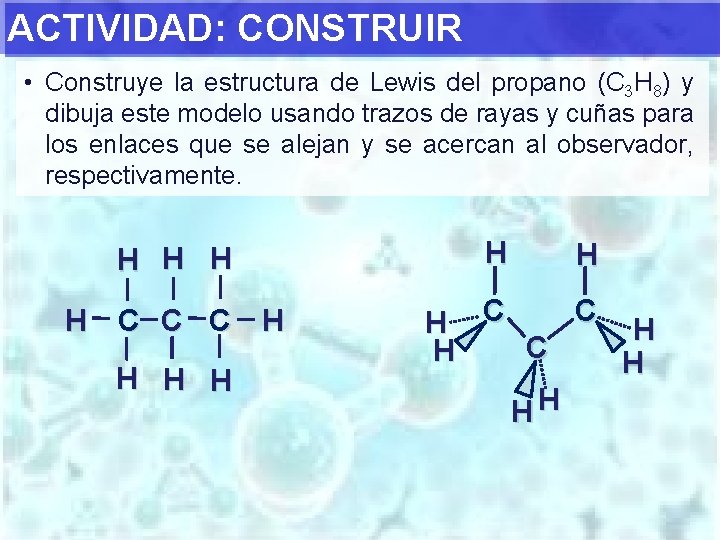 ACTIVIDAD: CONSTRUIR • Construye la estructura de Lewis del propano (C 3 H 8)