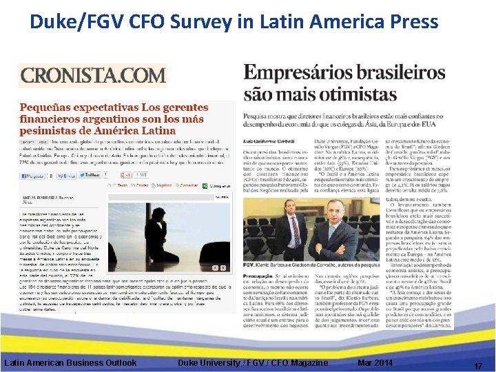 Duke/FGV CFO Survey in Latin America Press Latin American Business Outlook Duke University /