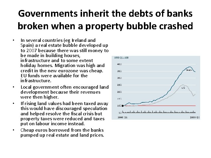 Governments inherit the debts of banks broken when a property bubble crashed • •