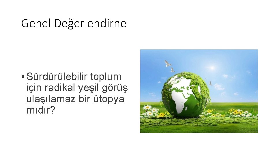 Genel Değerlendirne • Sürdürülebilir toplum için radikal yeşil görüş ulaşılamaz bir ütopya mıdır? 