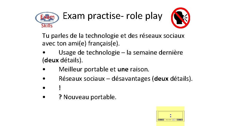 Exam practise- role play Skills Tu parles de la technologie et des réseaux sociaux