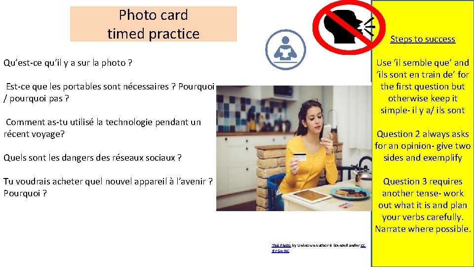 Photo card timed practice Steps to success Use ‘il semble que’ and ‘ils sont