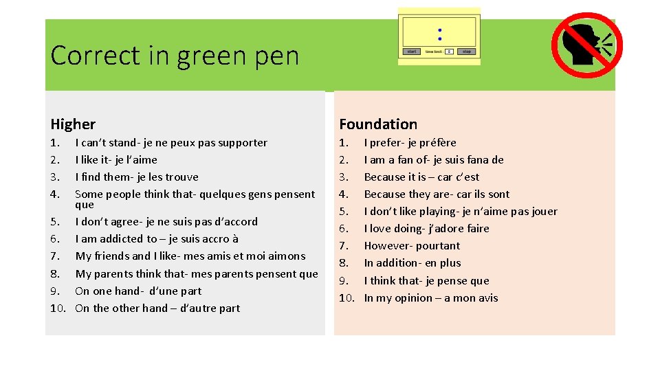 Correct in green pen Higher Foundation 1. 2. 3. 4. 5. 6. 7. 8.