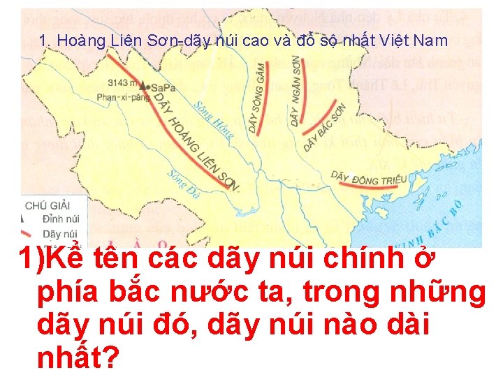 1. Hoàng Liên Sơn-dãy núi cao và đồ sộ nhất Việt Nam 1)Kể tên