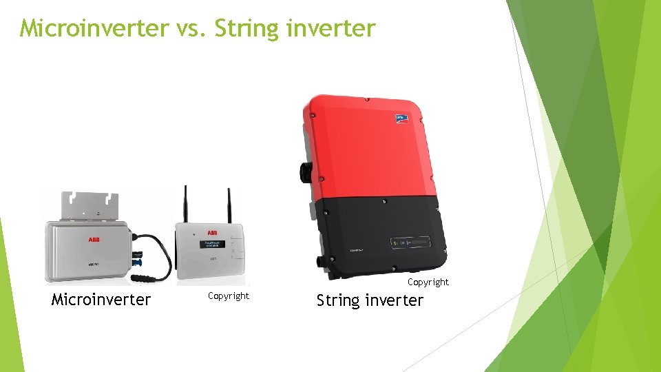 Microinverter vs. String inverter Copyright Microinverter Copyright String inverter 
