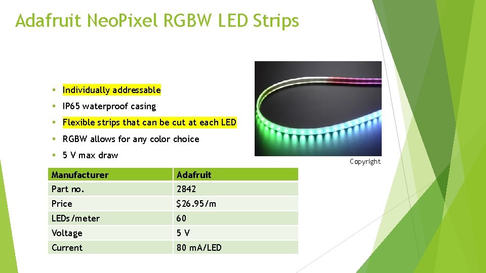 Adafruit Neo. Pixel RGBW LED Strips § Individually addressable § IP 65 waterproof casing