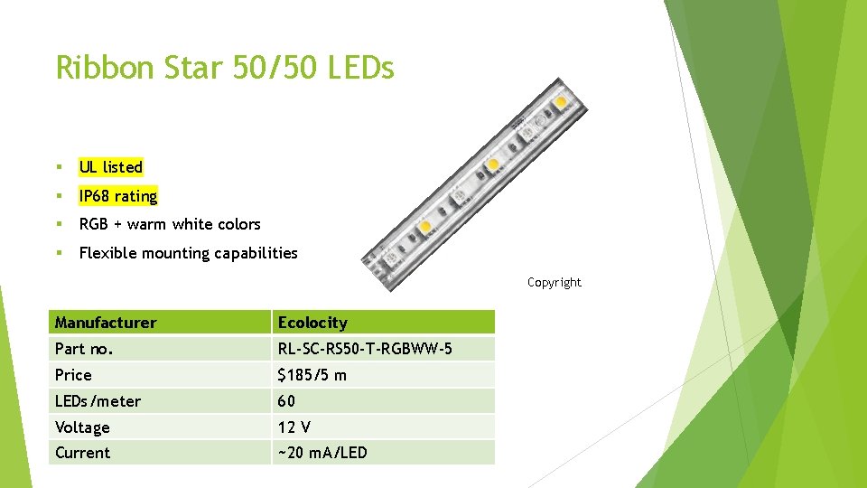 Ribbon Star 50/50 LEDs § UL listed § IP 68 rating § RGB +