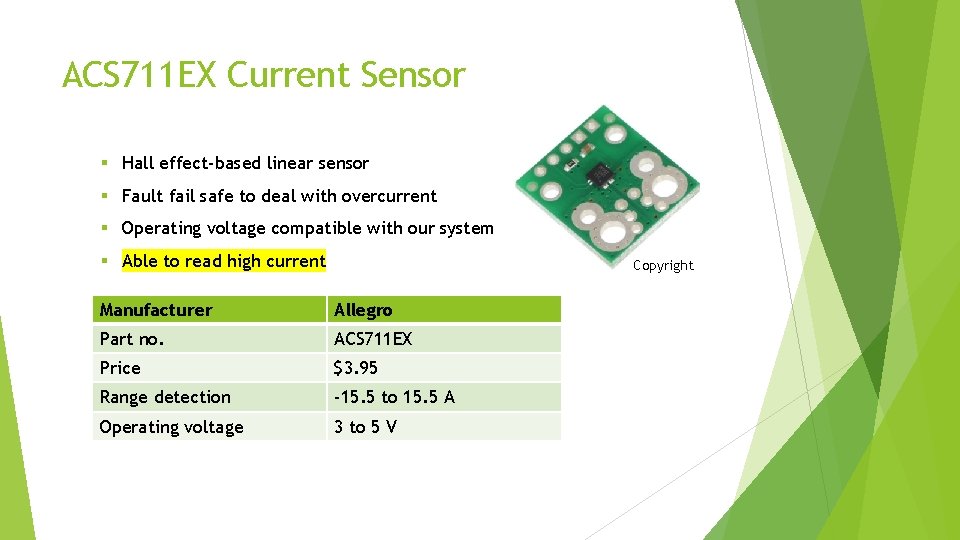 ACS 711 EX Current Sensor § Hall effect-based linear sensor § Fault fail safe