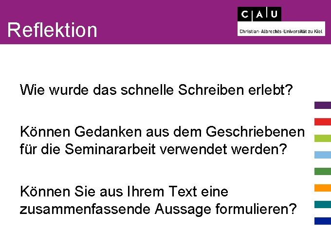 Reflektion Wie wurde das schnelle Schreiben erlebt? Können Gedanken aus dem Geschriebenen für die