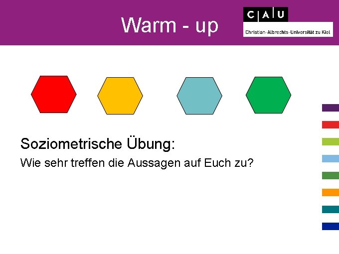 Warm - up Soziometrische Übung: Wie sehr treffen die Aussagen auf Euch zu? 