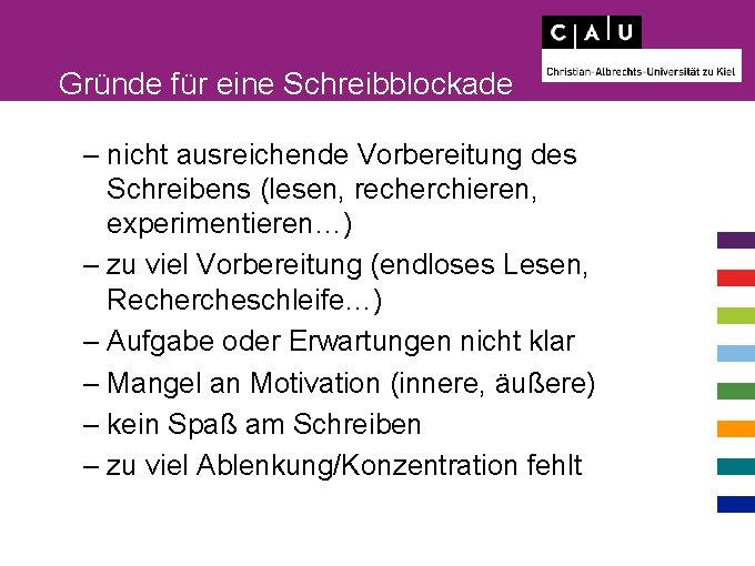 Gründe für eine Schreibblockade – nicht ausreichende Vorbereitung des Schreibens (lesen, recherchieren, experimentieren…) –