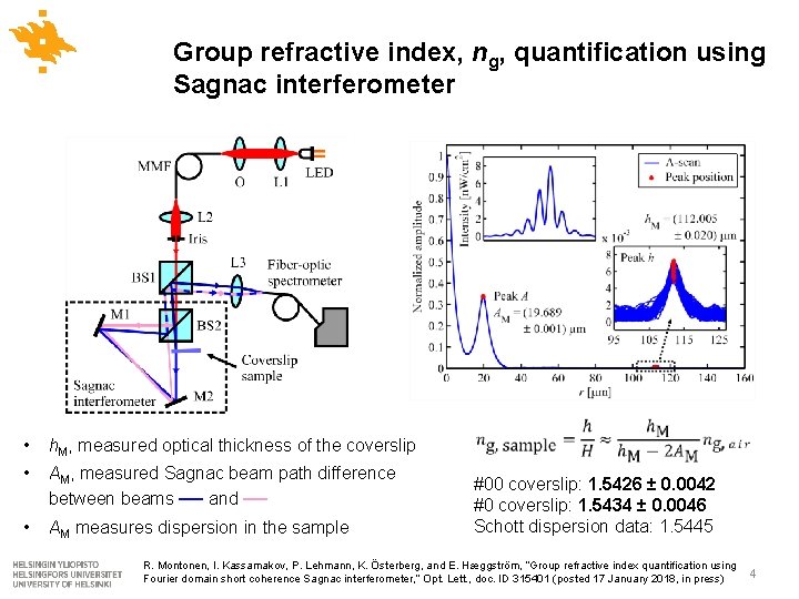 Group refractive index, ng, quantification using Sagnac interferometer • h. M, measured optical thickness
