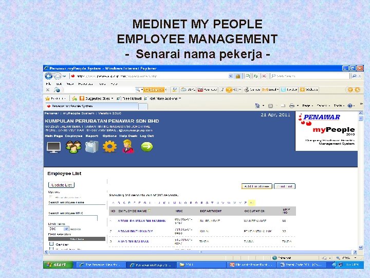 MEDINET MY PEOPLE EMPLOYEE MANAGEMENT - Senarai nama pekerja - 