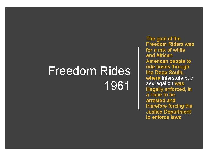 Freedom Rides 1961 The goal of the Freedom Riders was for a mix of