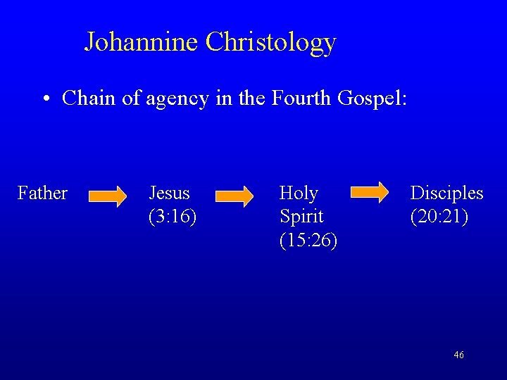 Johannine Christology • Chain of agency in the Fourth Gospel: Father Jesus (3: 16)