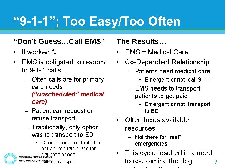 “ 9 -1 -1”; Too Easy/Too Often “Don’t Guess…Call EMS” The Results… • It “ 9 -1 -1”; Too Easy/Too Often “Don’t Guess…Call EMS” The Results… • It