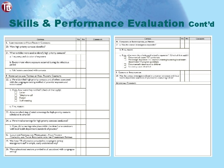 Skills & Performance Evaluation Cont’d 