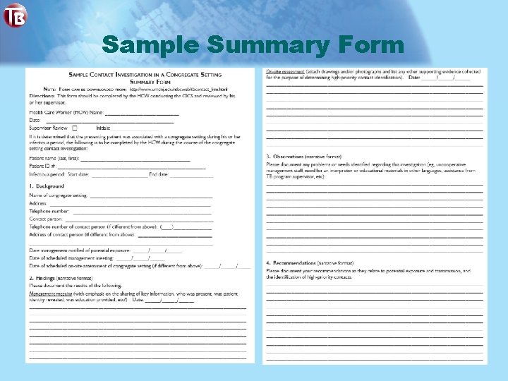 Sample Summary Form 