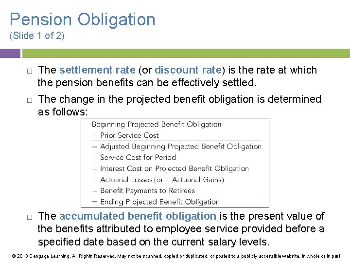 Pension Obligation (Slide 1 of 2) The settlement rate (or discount rate) is the