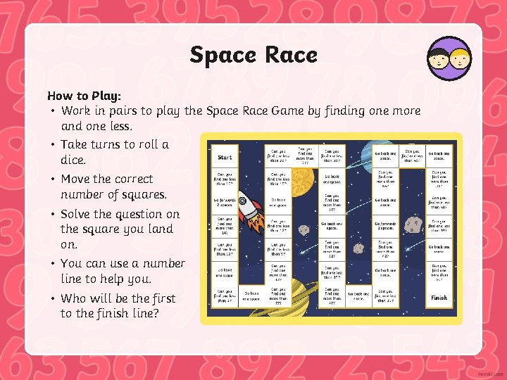 Space Race How to Play: • Work in pairs to play the Space Race