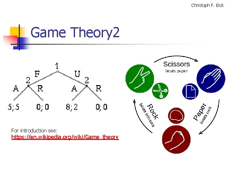 Christoph F. Eick Game Theory 2 For introduction see: https: //en. wikipedia. org/wiki/Game_theory 