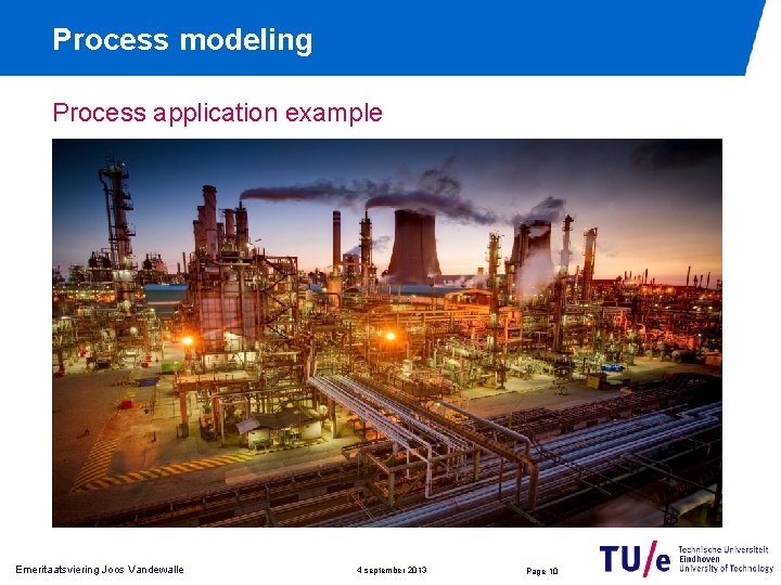 Process modeling Process application example Emeritaatsviering Joos Vandewalle 4 september 2013 Page 10 
