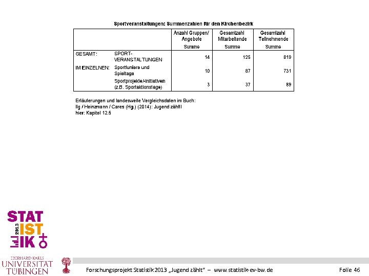 Forschungsprojekt Statistik 2013 „Jugend zählt“ – www. statistik-ev-bw. de Folie 46 