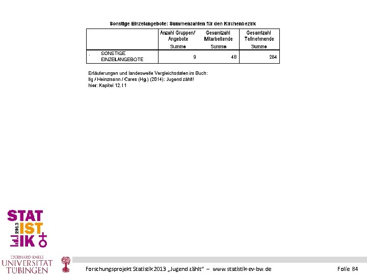 Forschungsprojekt Statistik 2013 „Jugend zählt“ – www. statistik-ev-bw. de Folie 84 