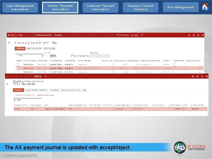Cash Management Automation Vendor Payment Automation Customer Payment Automation Treasury Connect Solutions The AX
