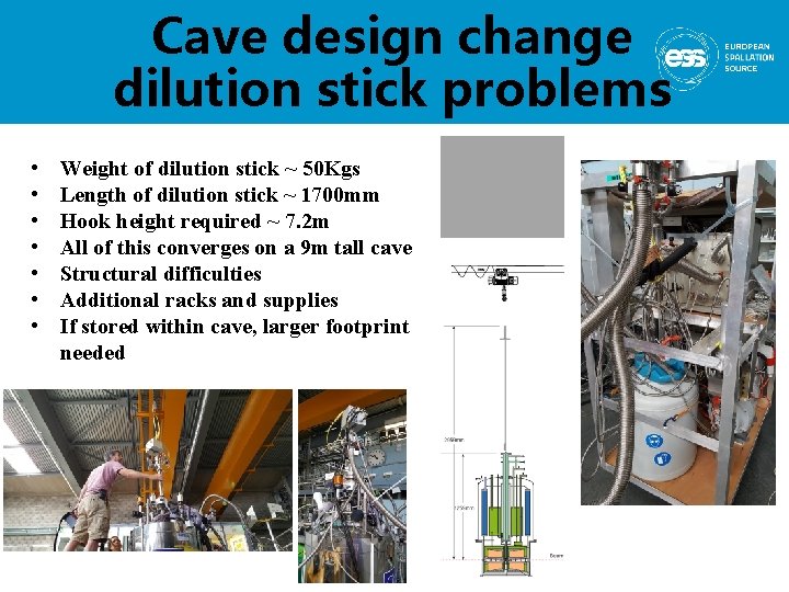 Cave design change dilution stick problems • • Weight of dilution stick ~ 50