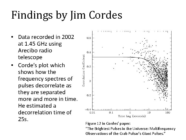 Findings by Jim Cordes • Data recorded in 2002 at 1. 45 GHz using