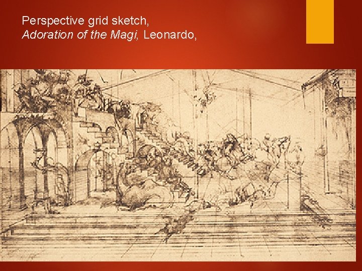 Perspective grid sketch, Adoration of the Magi, Leonardo, 