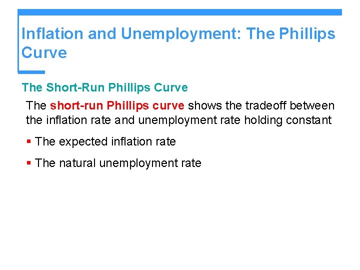 Inflation and Unemployment: The Phillips Curve The Short-Run Phillips Curve The short-run Phillips curve