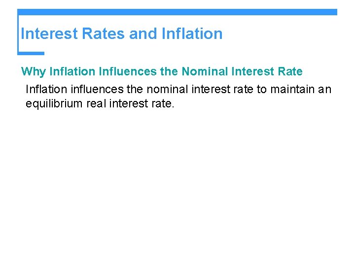 Interest Rates and Inflation Why Inflation Influences the Nominal Interest Rate Inflation influences the