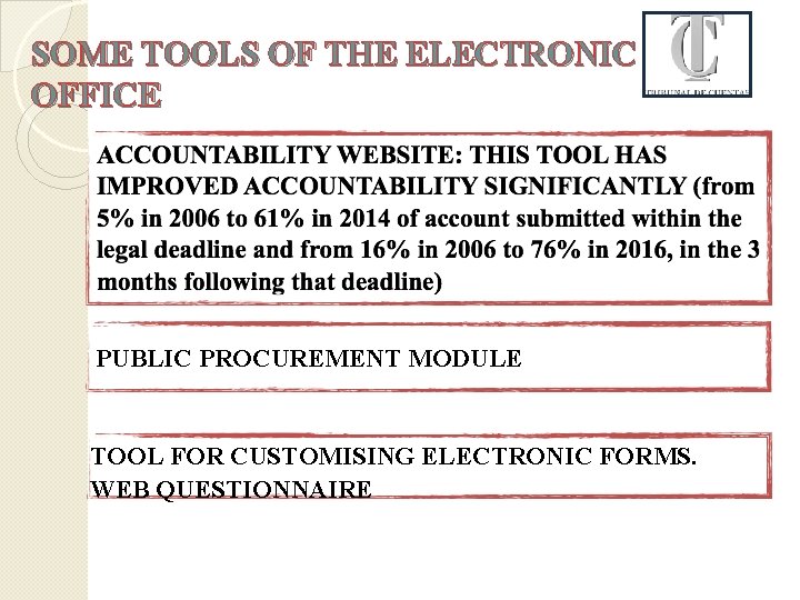 SOME TOOLS OF THE ELECTRONIC OFFICE PUBLIC PROCUREMENT MODULE TOOL FOR CUSTOMISING ELECTRONIC FORMS.