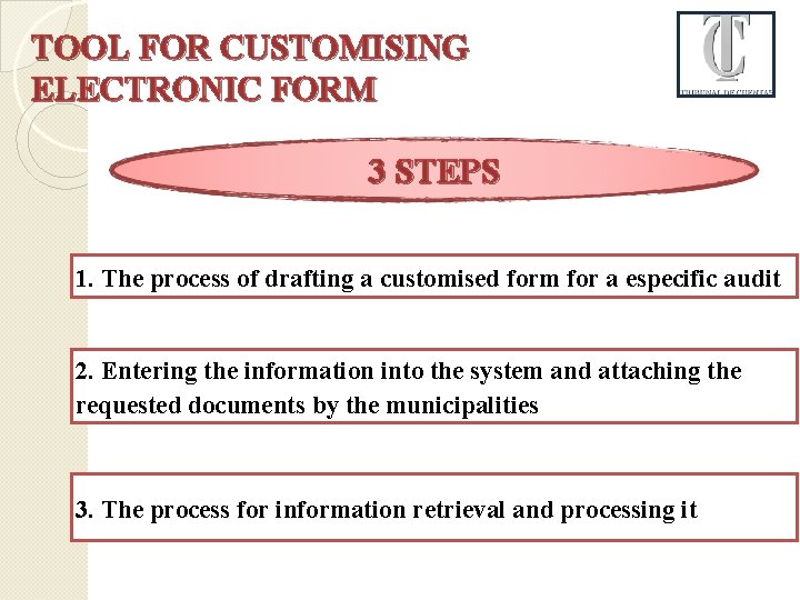 TOOL FOR CUSTOMISING ELECTRONIC FORM 3 STEPS 1. The process of drafting a customised