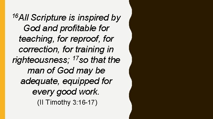 16 All Scripture is inspired by God and profitable for teaching, for reproof, for
