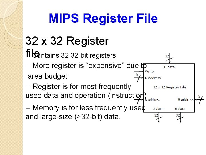 MIPS Register File 32 x 32 Register file -- Contains 32 32 -bit registers
