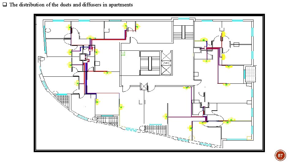q The distribution of the ducts and diffusers in apartments 57 