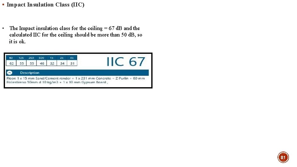 § Impact Insulation Class (IIC) • The Impact insulation class for the ceiling =