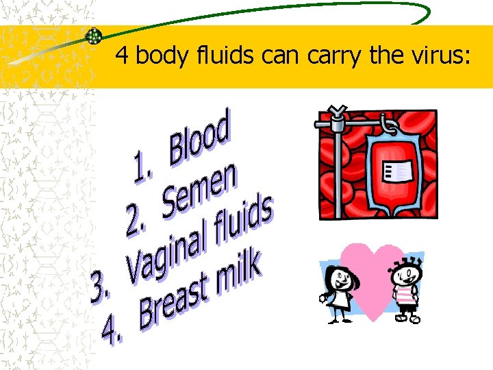 4 body fluids can carry the virus: 