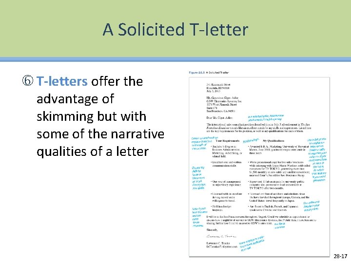 A Solicited T-letters offer the advantage of skimming but with some of the narrative