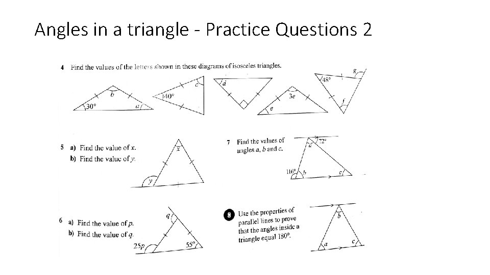 Angles in a triangle - Practice Questions 2 