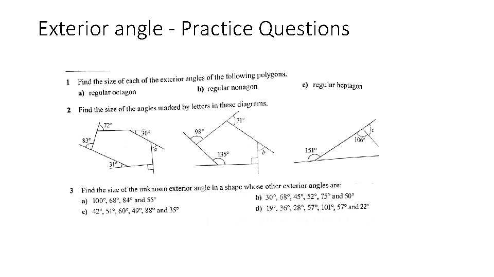 Exterior angle - Practice Questions 