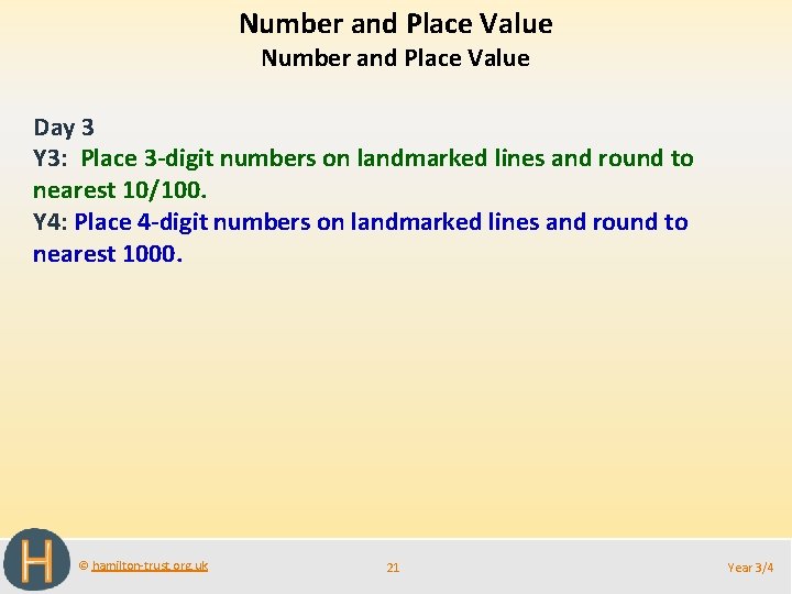 Number and Place Value Day 3 Y 3: Place 3 -digit numbers on landmarked