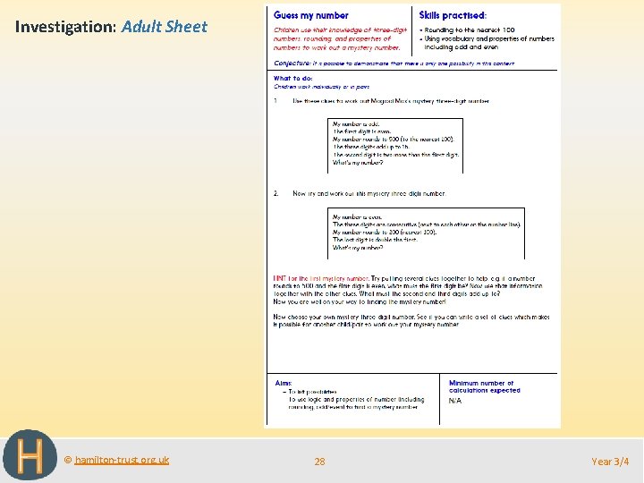 Investigation: Adult Sheet © hamilton-trust. org. uk 28 Year 3/4 