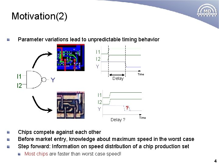 Motivation(2) Parameter variations lead to unpredictable timing behavior I 1 I 2 Y I