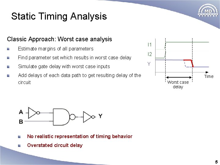 Static Timing Analysis Classic Approach: Worst case analysis Estimate margins of all parameters Find
