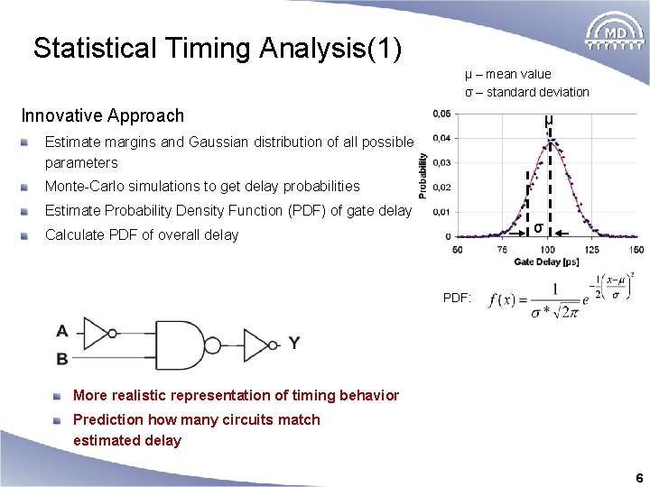 Statistical Timing Analysis(1) μ – mean value σ – standard deviation Innovative Approach μ
