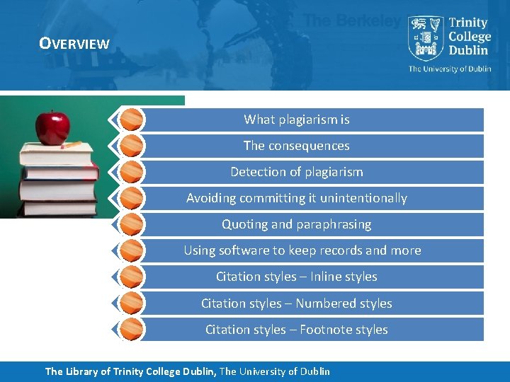 OVERVIEW What plagiarism is The consequences Detection of plagiarism Avoiding committing it unintentionally Quoting